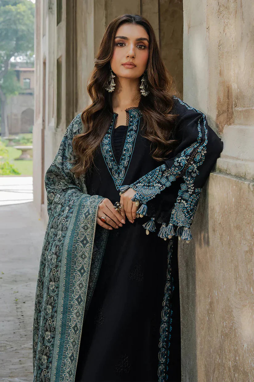 IZEL - 3PC DHANAK EMBROIDERED SHIRT WITH TWILL PRINTED SHAWL AND TROUSER