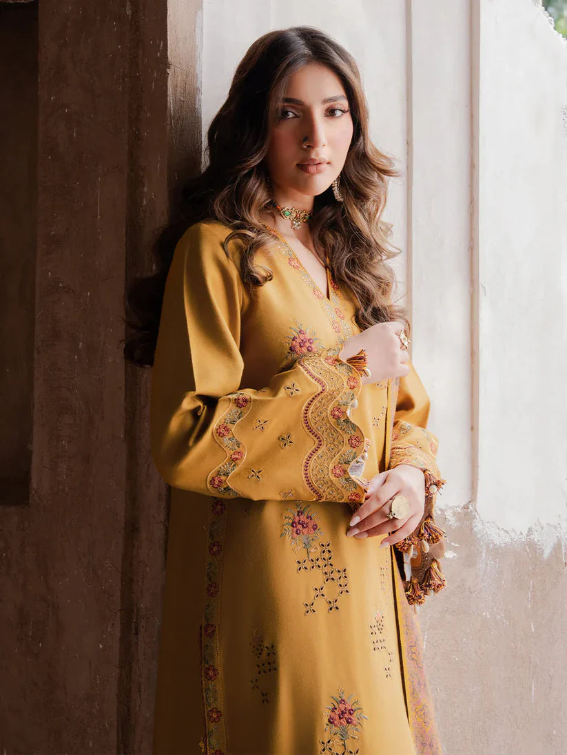 IZEL - 3PC KHADDAR EMBROIDERED SHIRT WITH TWILL PRINTED SHAWL AND TROUSER
