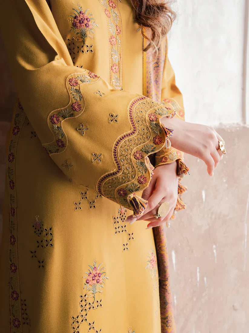 IZEL - 3PC KHADDAR EMBROIDERED SHIRT WITH TWILL PRINTED SHAWL AND TROUSER